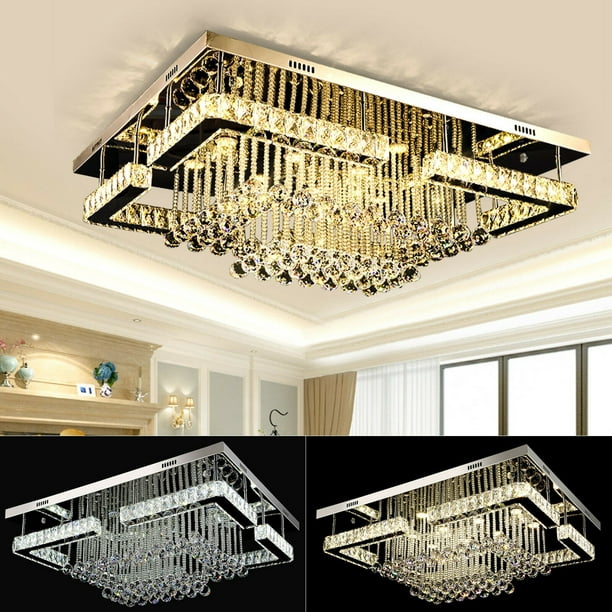 12W LED Ceiling Lights Luxury Clear Crystal Chandelier Pendant Dimmable Square